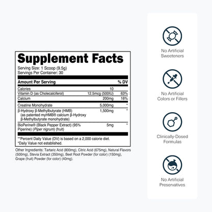 Transparent Labs Creatine HMB - Creatine Monohydrate Powder with HMB for Muscle Growth, Increased Strength, Enhanced Energy Output, and Improved Athletic Performance - 30 Servings, Unflavored
