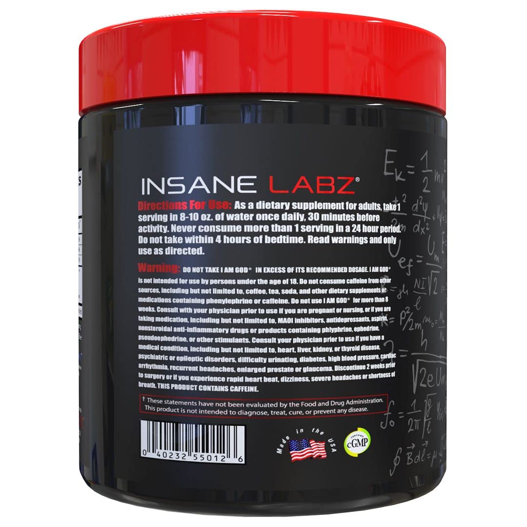 Insane Labz I am God Pre Workout, High Stim Pre Workout Powder Loaded with Creatine and DMAE Bitartrate Fueled by AMPiberry, Energy Focus Endurance Muscle Growth,25 Srvgs,Drink Ye All of It