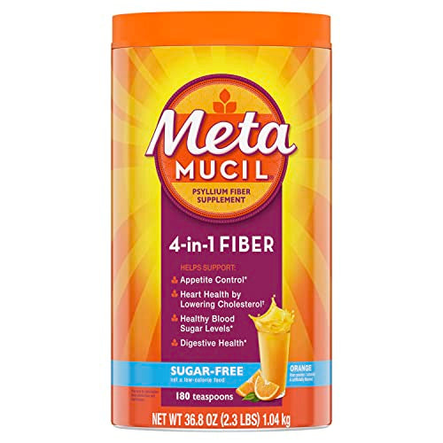 Metamucil 4-in-1 Psyllium Husk Friendly Fiber Supplement, Sugar-Free, 180 teaspoons, Orange Flavored, Daily Fiber Powder for Digestive Health Metamucil