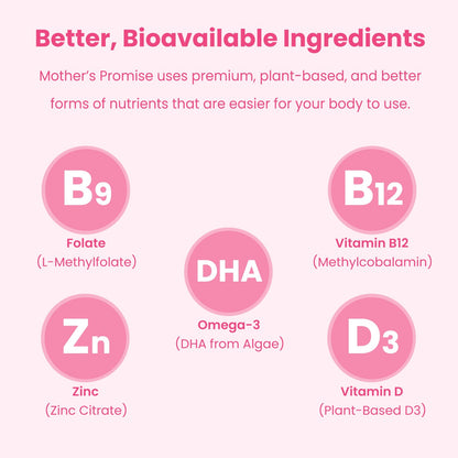 Prenatal Vitamin Gummies with DHA | Vegan Prenatal Vitamins for Women with Omega 3, Methylfolate, Choline & D3, Pregnancy Vitamins for Fetal Development Mother's Promise