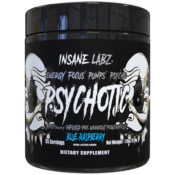 Insane Labz Psychotic Black Edition Mid Stimulant Pre Workout Powder, Energy Focus Pumps, Loaded with Creatine Beta Alanine Taurine Fueled by AMPiberry, 35 Servings (Blue Raspberry) Insane Labz buy australia supplements