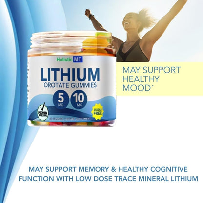 Lithium Orotate 5mg 10mg | for Men Women Kids | Lithium Orotate clinically Studied Chelated High Biovalable | 3 Flavors Sugar Holistic MD
