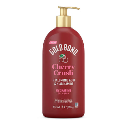 Gold Bond Cherry Crush Hydrating Gel Cream, Juicy Cherry Crush Scent, 24-Hour Hydrating Body Lotion with Hyaluronic Acid and Niacinamide, 14 oz. Gold Bond