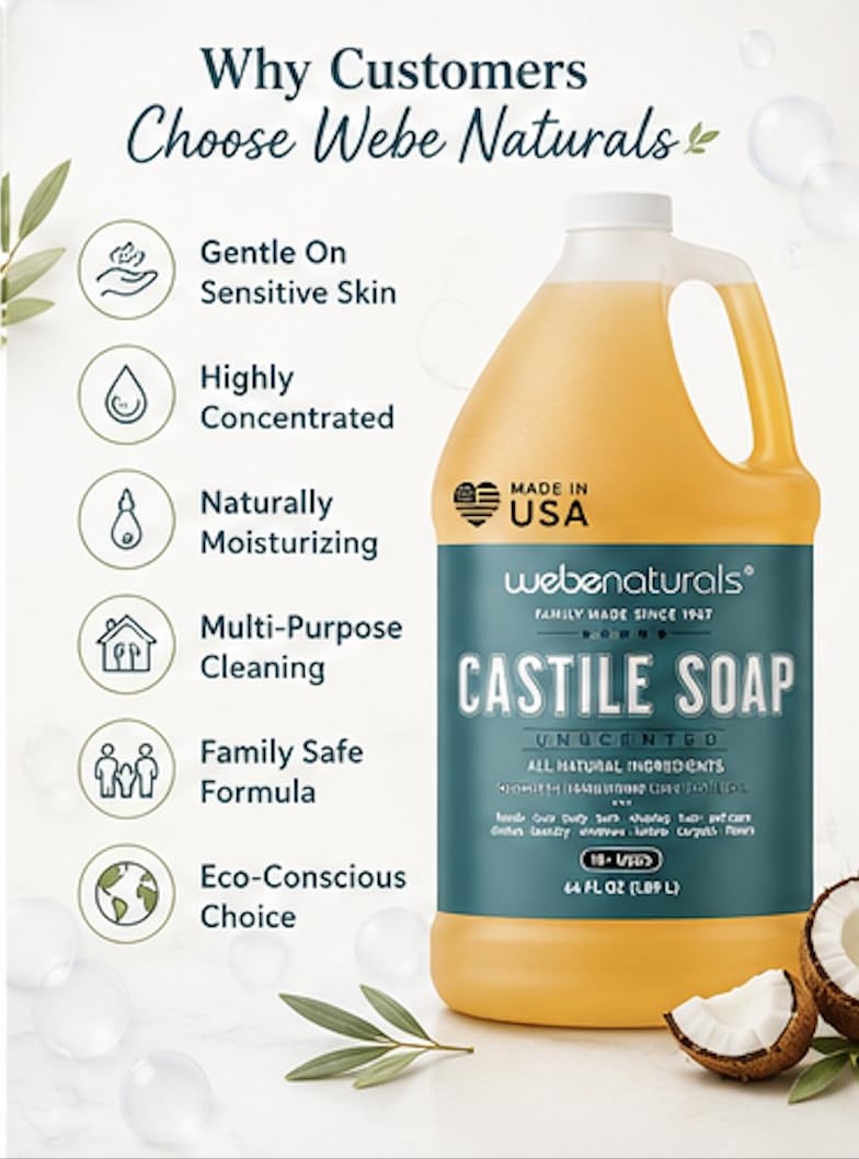WEBE Naturals Pure Unscented Castile Soap Refill, 64 Oz WEBE