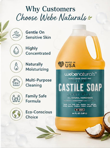 WEBE Naturals Pure Unscented Castile Soap Refill, 64 Oz WEBE
