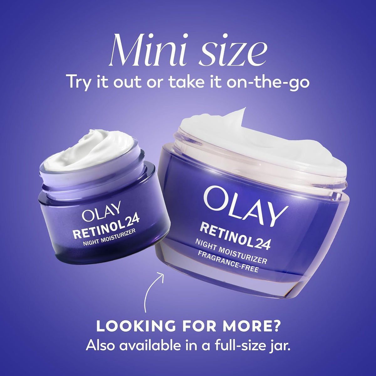Olay Retinol 24 Face Moisturizer, Anti-Aging Night Cream for Women, Trial Size, Fragrance-Free, Non Greasy - Anti-Wrinkle, Smooth Fine Lines, Tightening Skin Care - Peptides, Glycerin, 0.5 Oz Olay