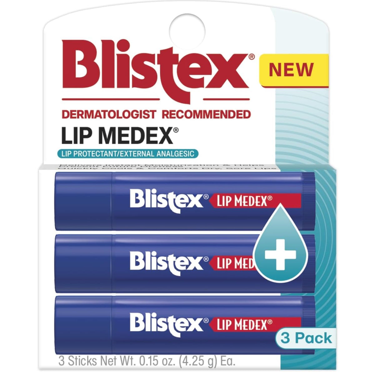 Blistex Lip Medex Medicated Lip Balm, 24 Hr Moisture, 0.15 oz, 3 Count Blistex