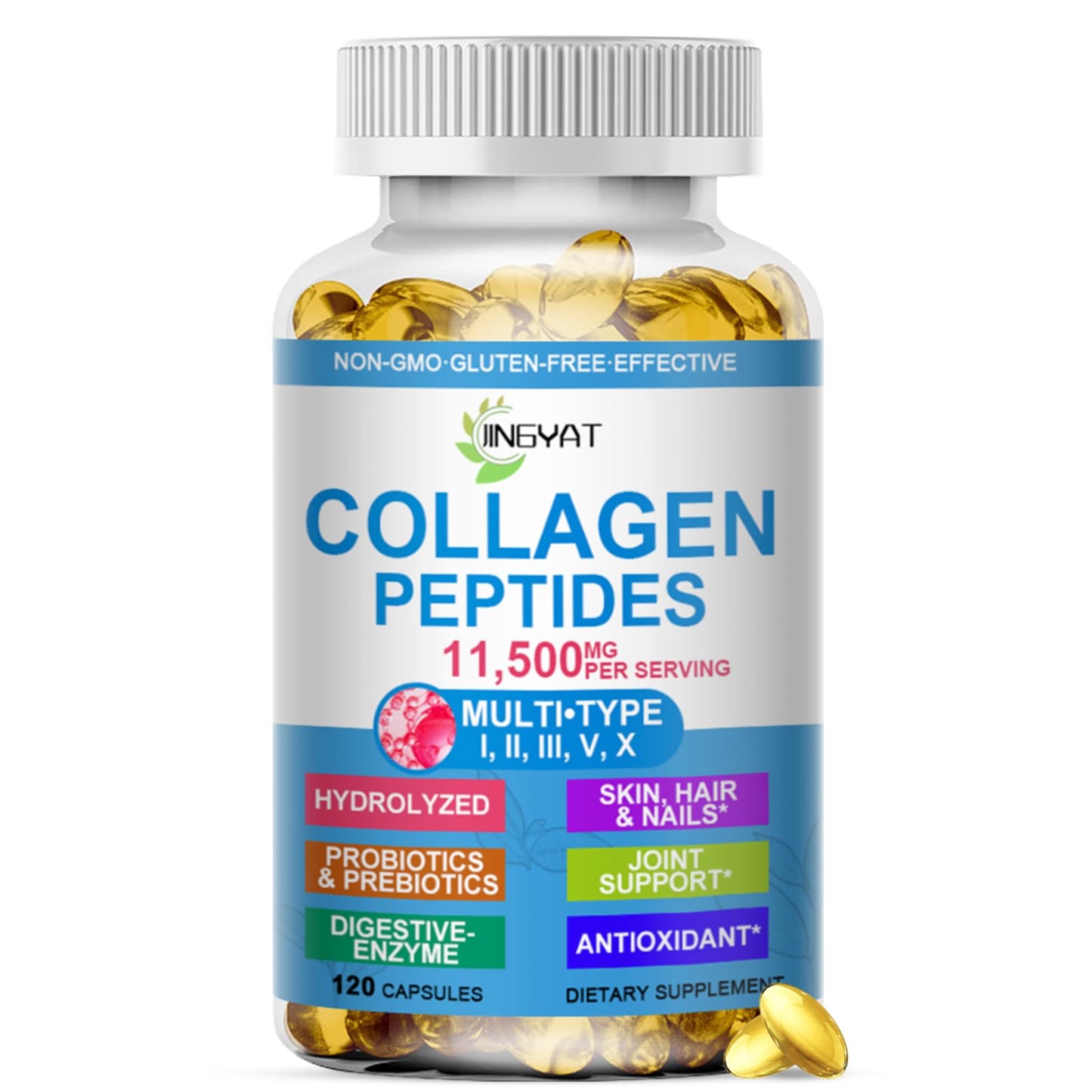Collagen Peptides Softgels, Multi Collagen Peptide w/ Glucosamine Chondroitin MSM Biotin, Hydrolyzed Collagen Peptides Complex for Women Supports Skin Hair JINGYAT