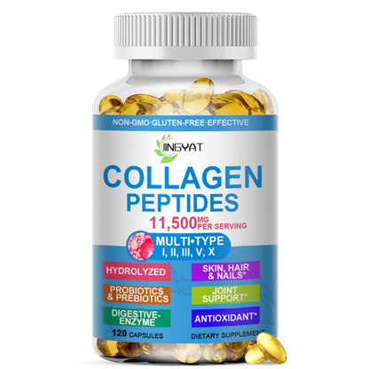 Collagen Peptides Softgels, Multi Collagen Peptide w/ Glucosamine Chondroitin MSM Biotin, Hydrolyzed Collagen Peptides Complex for Women Supports Skin Hair JINGYAT