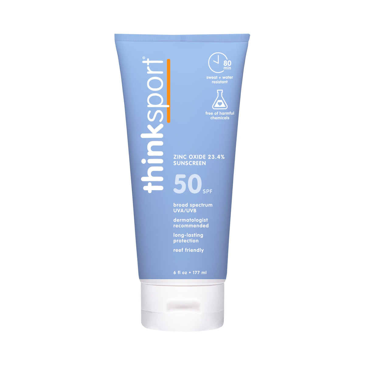 Thinksport Mineral Sunscreen SPF 50+ Zinc Oxide, Water Resistant, 6 Fl Oz THINK