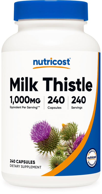 Nutricost Milk Thistle Extract 240 Capsules for 240 Servings Per Bottle - Vegan, GMO Free and Gluten Free Nutricost