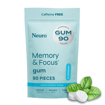 Neuro Memory & Focus Gum - Nootropic Gum with Vitamin B12, Vitamin B6, L-Theanine & Ginseng Extract - Natural Brain Support Supplement - Vegan, Caffeine & Sugar Free Chews - Peppermint, 90 ct Neuro buy australia supplements