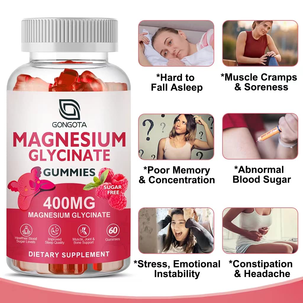 Magnesium Glycinate Gummies 400 mg with 100 mg Composite magnesium - Chelated Magnesium Potassium Supplement with Vitamin D, B6 Supports Calm, Sleep, Memory & Muscle GONGOTA