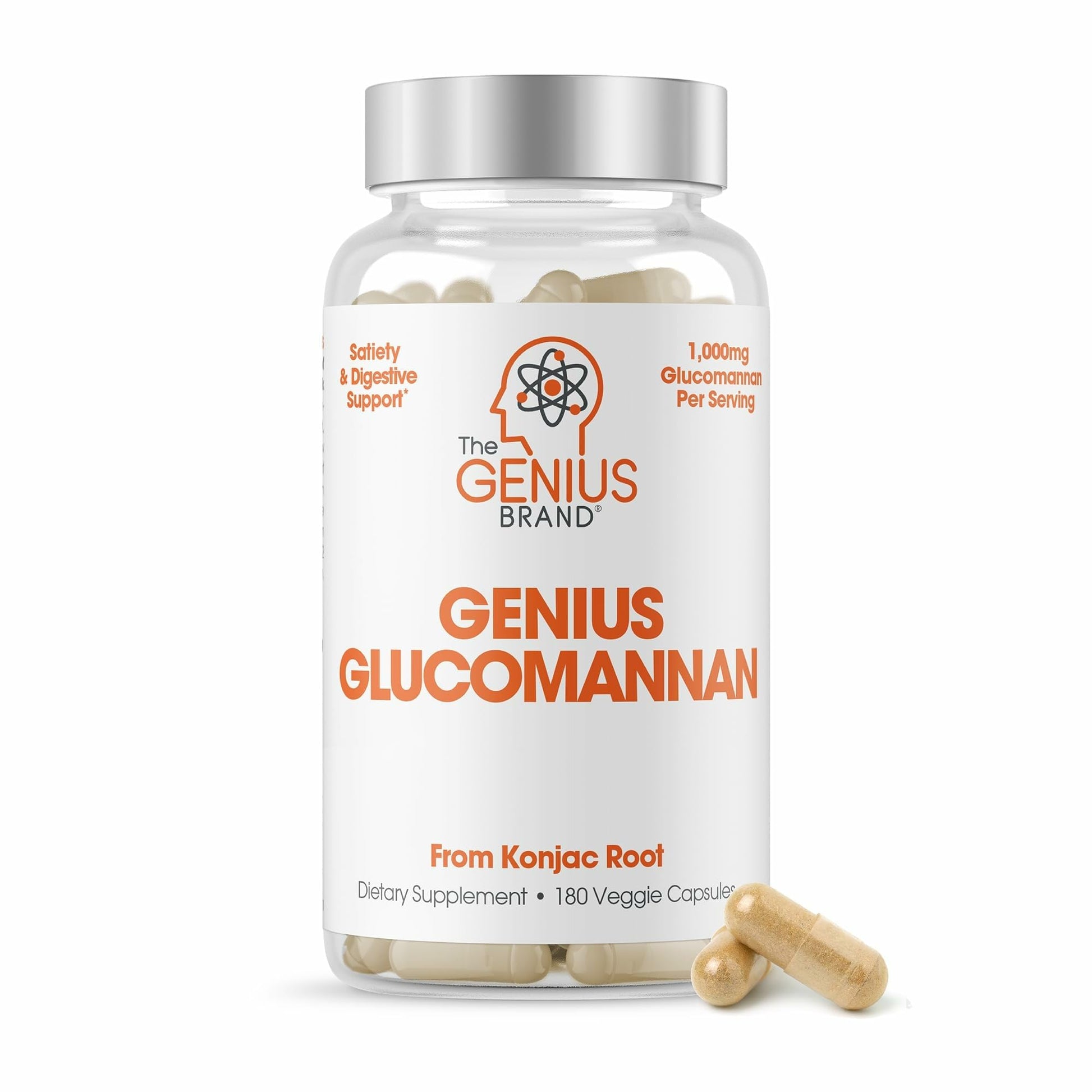 The Genius Brand Genius Glucomannan - Glucomannan Capsules for Digestive Health, Energy & Satiety Support - Natural Fiber for Stomach Comfort - Non-GMO & Vegan - 180 Veggie Capsules The Genius Brand buy australia supplements