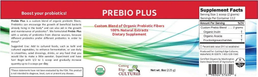Cutting Edge Cultures Prebio Plus Prebiotic Fiber Powder Best Custom Blend of Organic Prebiotic Fibers Dietary Supplement 8 oz Cutting Edge Cultures