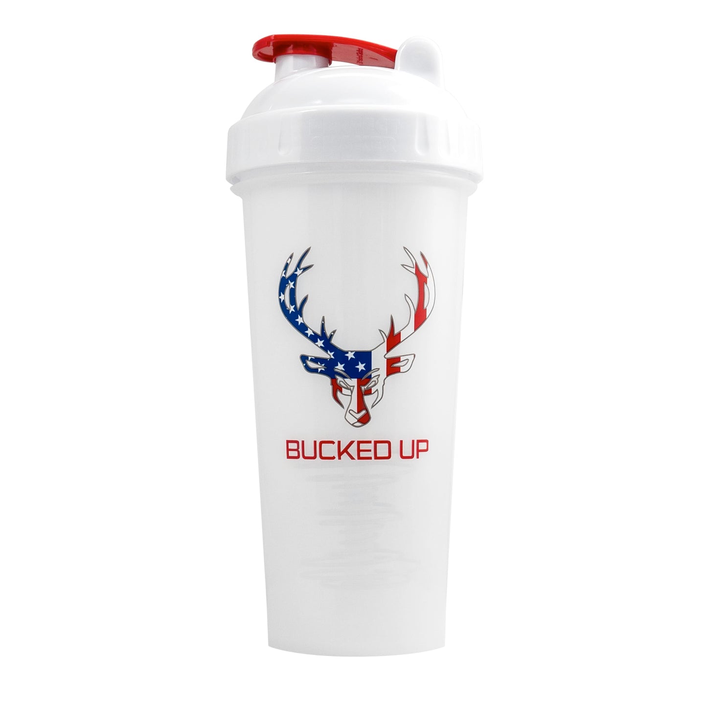 Bucked Up Perfect Shaker Bottle, 28oz, BPA-Free, Dishwasher Safe, Leak-Proof, Black Bottle with Red Buck Logo