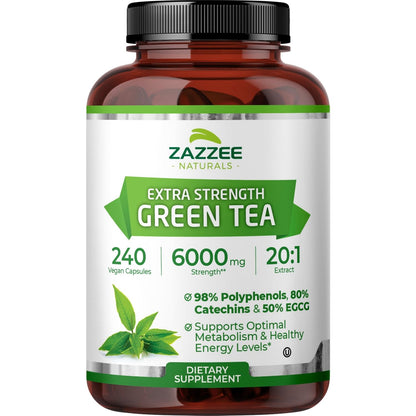 Zazzee Extra Strength Green Tea 20:1 Extract, 50% EGCG, 150 Vegan Capsules | 98% Polyphenols, 80% Catechins, 5 Month Supply, Certified Kosher, Antioxidant & Metabolism Support, Non-GMO, Made in the USA Gsupps Australia