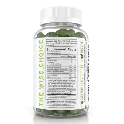PUREFINITY Daily Super Greens Gummies with Spirulina, Spinach, Broccoli, Beet Root, Acai, and Other Vegetables, All-in-One Veggie Supplement – Non-GMO, Gluten Free, Vegan, 60 Count