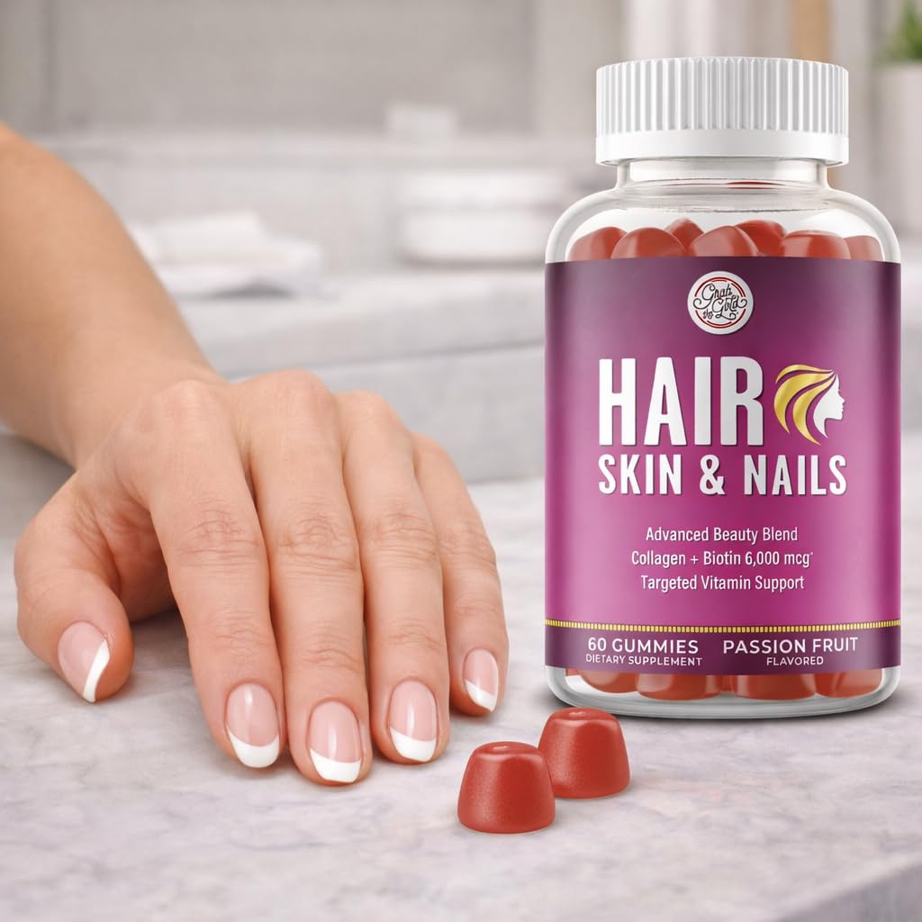 Grab The Gold Hair Skin & Nails Vitamins for Women | Gummies with 6000mcg Biotin & Collagen | 10 Essential Vitamin & Minerals | Gluten-Free, Non-GMO, Passion Fruit Flavor | 1 Month Supply, Made in USA Grab The Gold buy australia supplements
