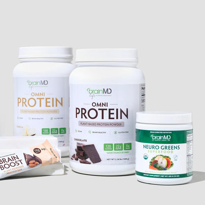 BRAINMD Dr Amen Omni Protein Chocolate - 2.38 lbs - Plant-Based Protein Powder - Promotes Energy & Exercise Recovery - Vegan, Vegetarian, Sugar Free, Gluten Free - 30 Servings