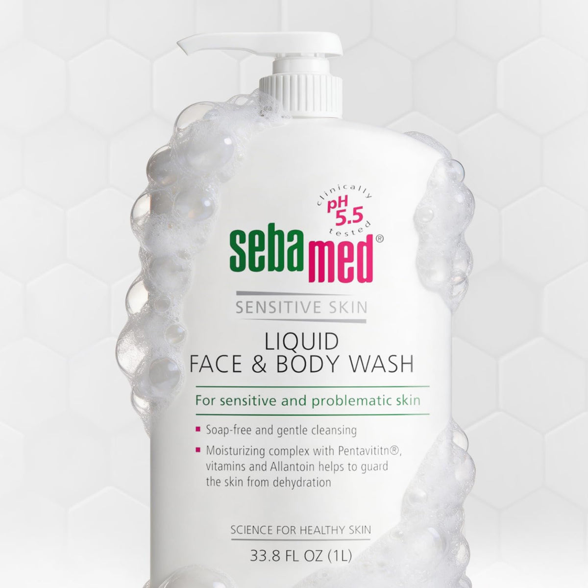 SEBAMED Sensitive Skin Face and Body Wash for Women and Men, pH 5.5, Mild Gentle Hydrating Cleanser, Hypoallergenic Body Wash, Dermatologist Recommended, 33.8 Fluid Ounces (1 Liter) SEBAMED