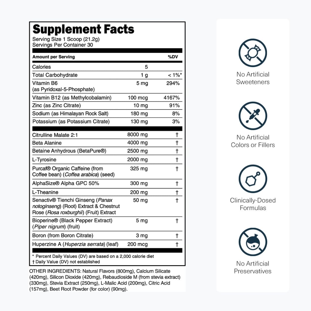 Transparent Labs Bulk Black Pre Workout - Clinically Dosed, Sugar Free Preworkout for Men and Women with Beta Alanine Powder, Citrulline Malate, & Caffeine - 30 Servings, Black Cherry