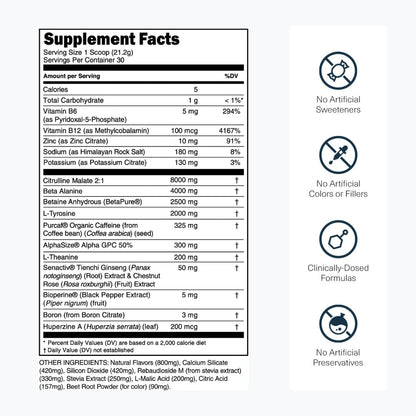 Transparent Labs Bulk Black Pre Workout - Clinically Dosed, Sugar Free Preworkout for Men and Women with Beta Alanine Powder, Citrulline Malate, & Caffeine - 30 Servings, Black Cherry