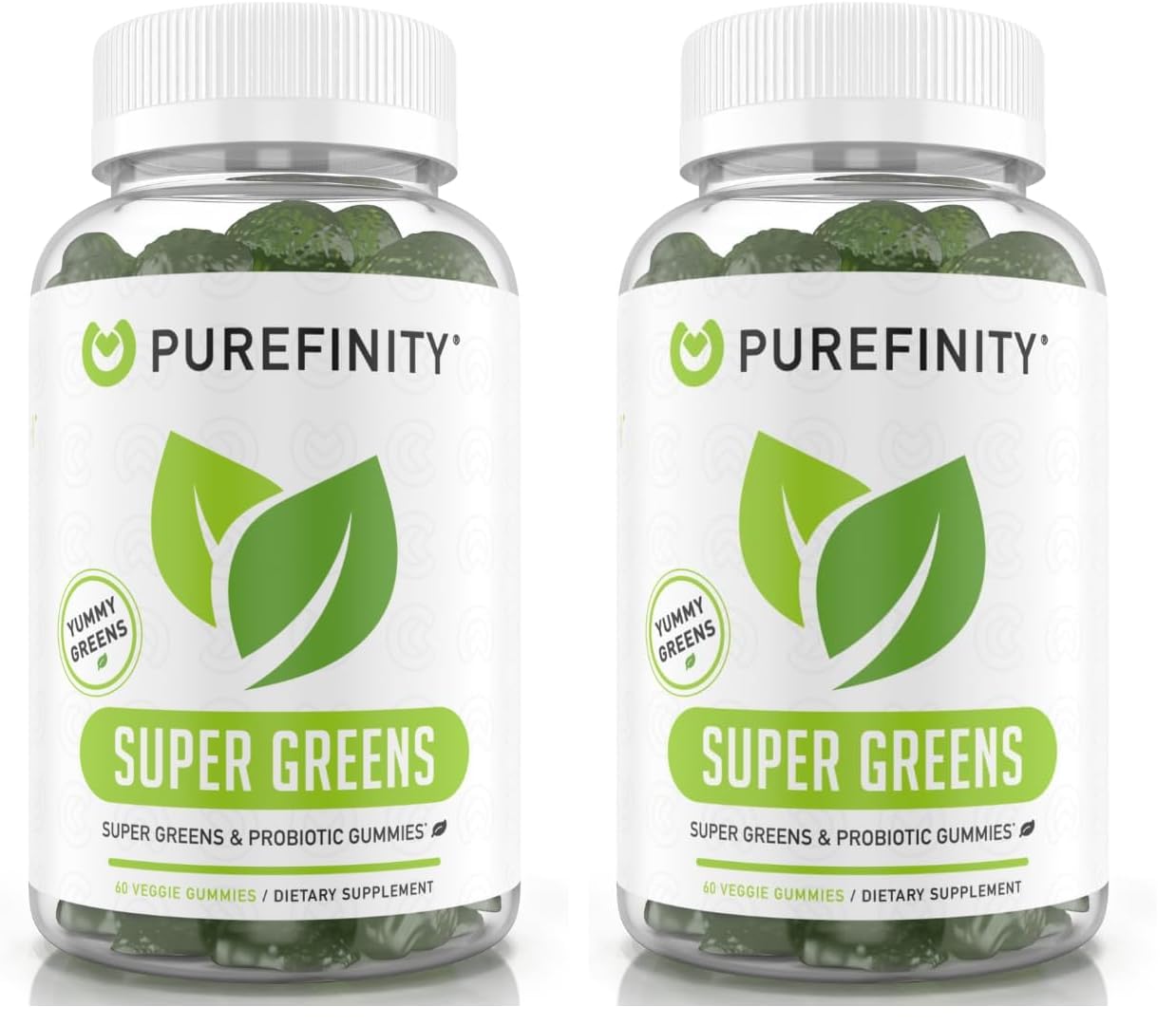 PUREFINITY Daily Super Greens Gummies with Spirulina, Spinach, Broccoli, Beet Root, Acai, and Other Vegetables, All-in-One Veggie Supplement – Non-GMO, Gluten Free, Vegan, 60 Count