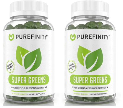 PUREFINITY Daily Super Greens Gummies with Spirulina, Spinach, Broccoli, Beet Root, Acai, and Other Vegetables, All-in-One Veggie Supplement – Non-GMO, Gluten Free, Vegan, 60 Count