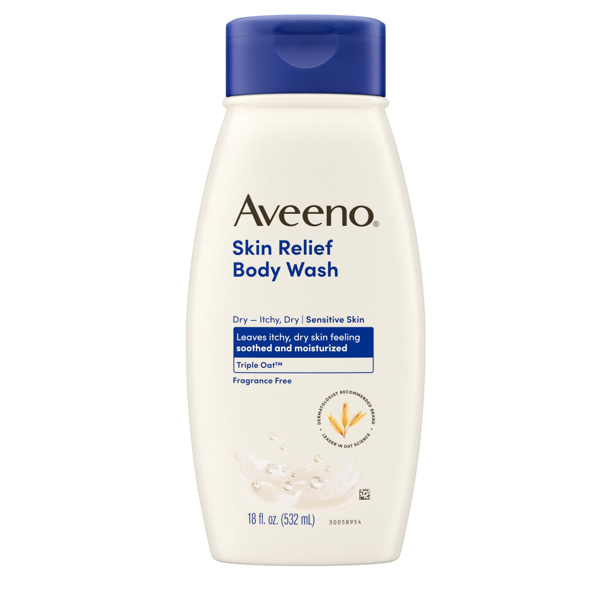 Aveeno Skin Relief Body Wash with Triple Oat Complex, Fragrance-Free, Gentle Daily Body Wash for Sensitive Skin Leaves Itchy, Dry Skin Feeling Soothed & Moisturized 18 Fl Oz Aveeno