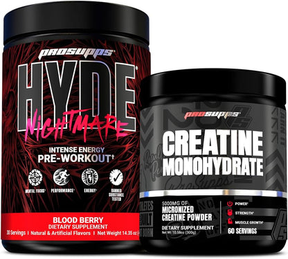 ProSupps Hyde Nightmare Intense Energy Pre-Workout, Blood Berry, and Creatine 300 Bundle