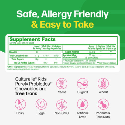 Culturelle Kids Chewable Daily Probiotic for Kids, Ages 3+, 30 Count, #1 Pediatrician-Recommended Brand, Natural Berry Flavored Daily Probiotics Culturelle