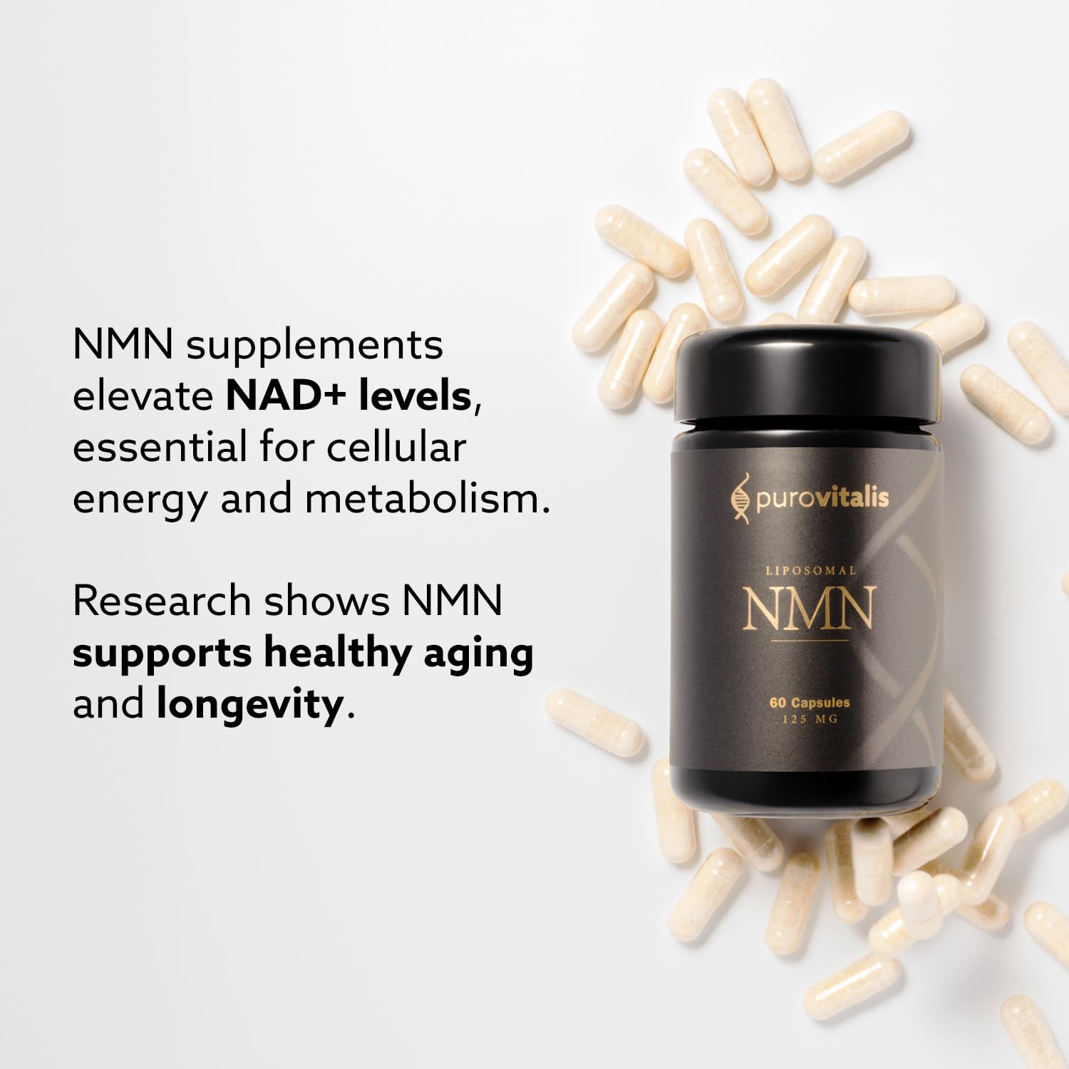 PUROVITALIS Liposomal NMN, 250mg Longevir Nicotinamide Mononucleotide Supplement, NAD+ Boost for Cellular Health, Energy & Healthy Aging, 1-Month Supply (60 Vegan Capsules) PUROVITALIS buy australia supplements