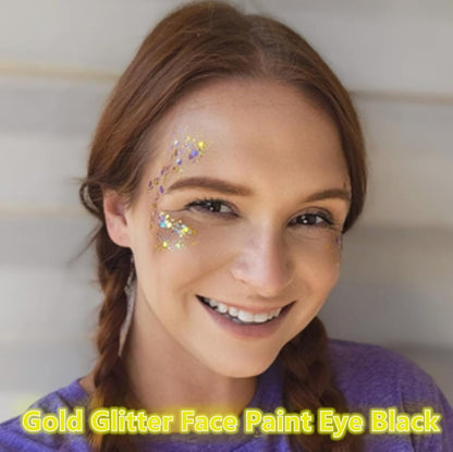 Go Ho Gold Face Body Glitter,Mardi Gras Glitter Makeup Gold Face Paint,Holographic Chunky Sequins Glitters for Eye Lip Hair Nails,Festival Rave Accessories,52g Go Ho