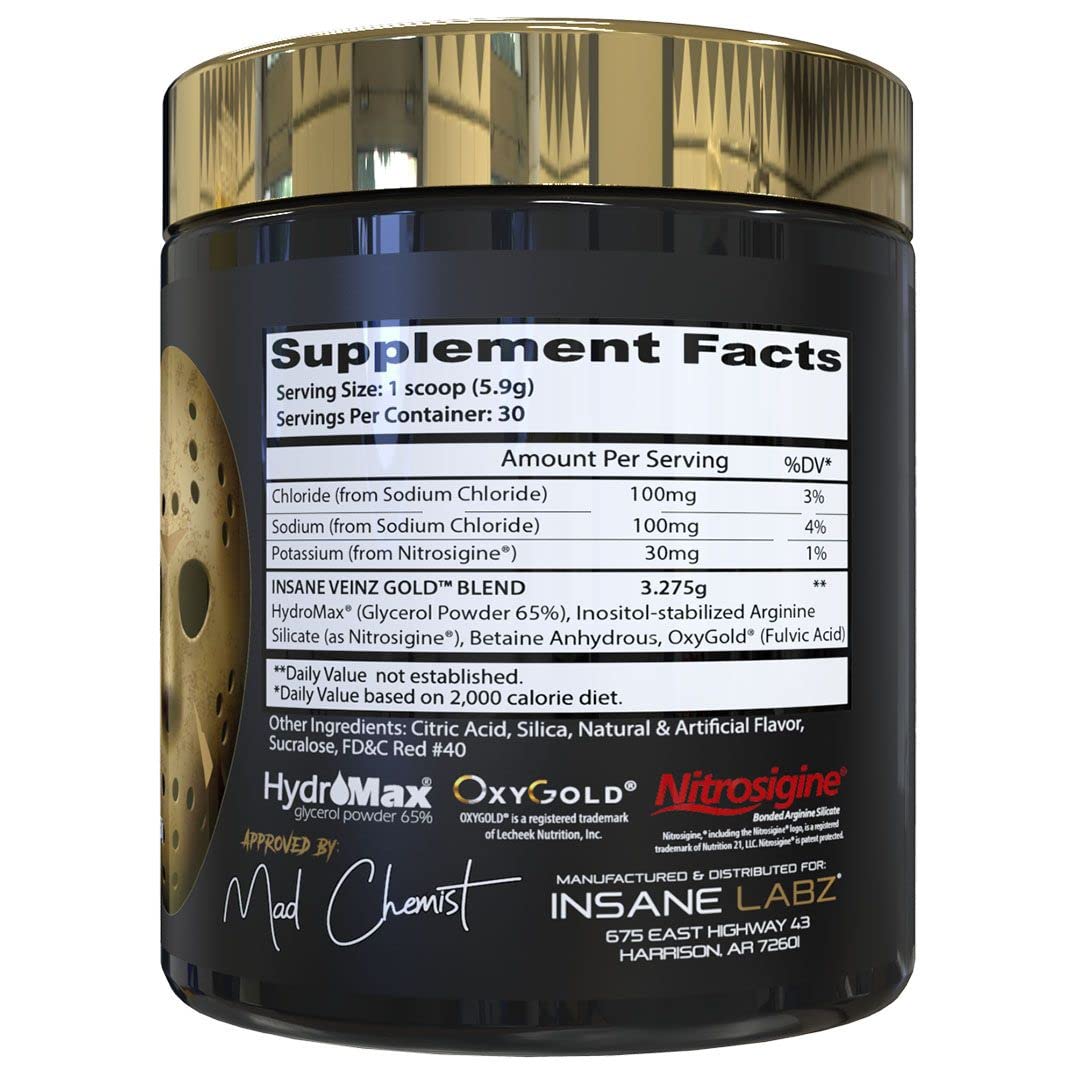 Insane Labz Psychotic Gold and Insane Veinz Gold Pre Workout Nitric Oxide Booster Stack, Increase Muscle Mass, Vascularity, Strength, Energy, Focus, Fruit Punch