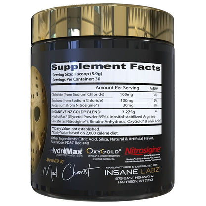 Insane Labz Psychotic Gold and Insane Veinz Gold Pre Workout Nitric Oxide Booster Stack, Increase Muscle Mass, Vascularity, Strength, Energy, Focus, Fruit Punch