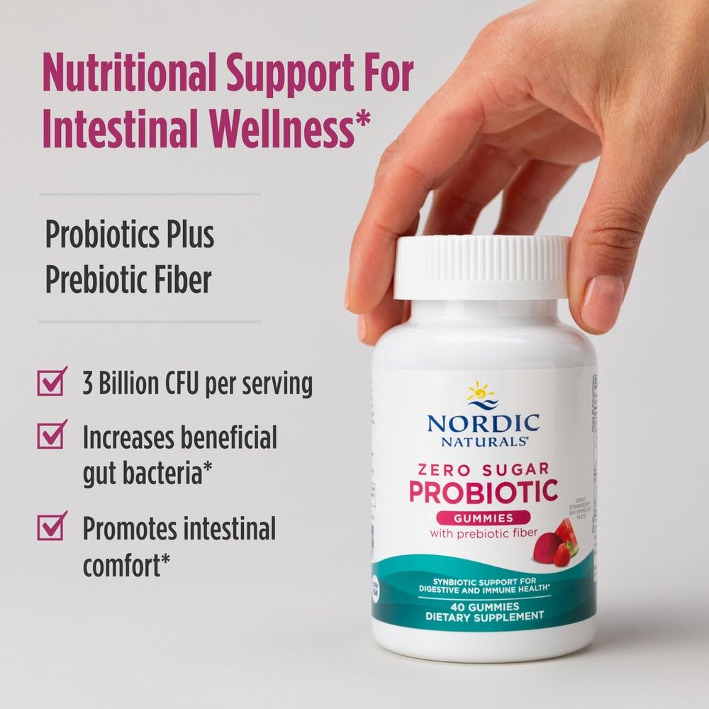 Nordic Naturals Zero Sugar Probiotic Gummies - Strawberry Watermelon Flavor - 40 Gummies - Supports Digestive Wellness & Immune Health - Non-GMO - Third Party Tested - Vegan - 20 Servings Nordic Naturals buy australia supplements
