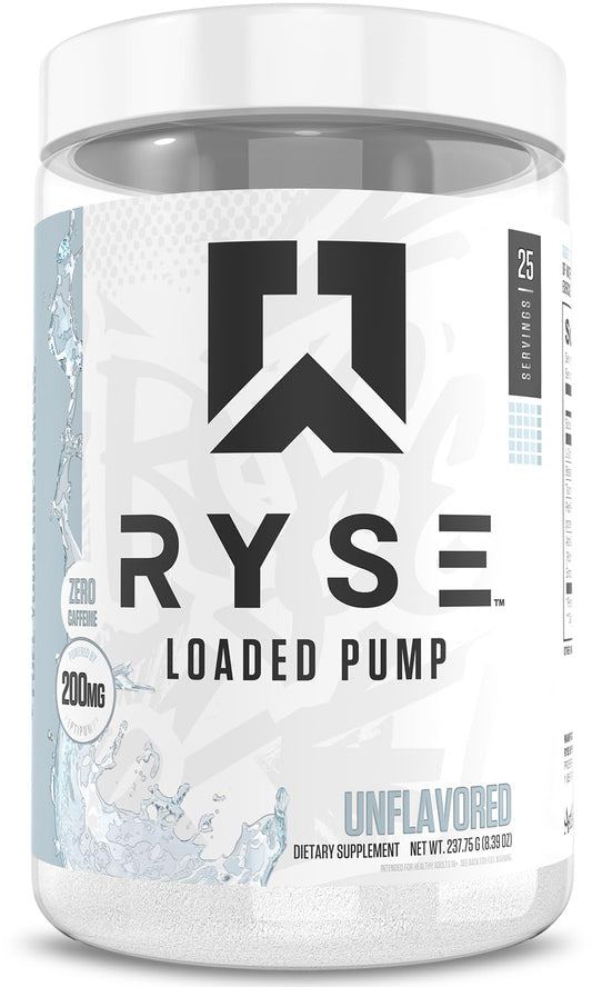 Ryse Loaded Pump Pre Workout Powder - Blue Razz Slush - No Caffeine Stimulant Free Formula for Pump, Power & Endurance - L-Citrulline, PeptiPump, Betaine Anhydrous, Taurine & AstraGin - 25 Servings