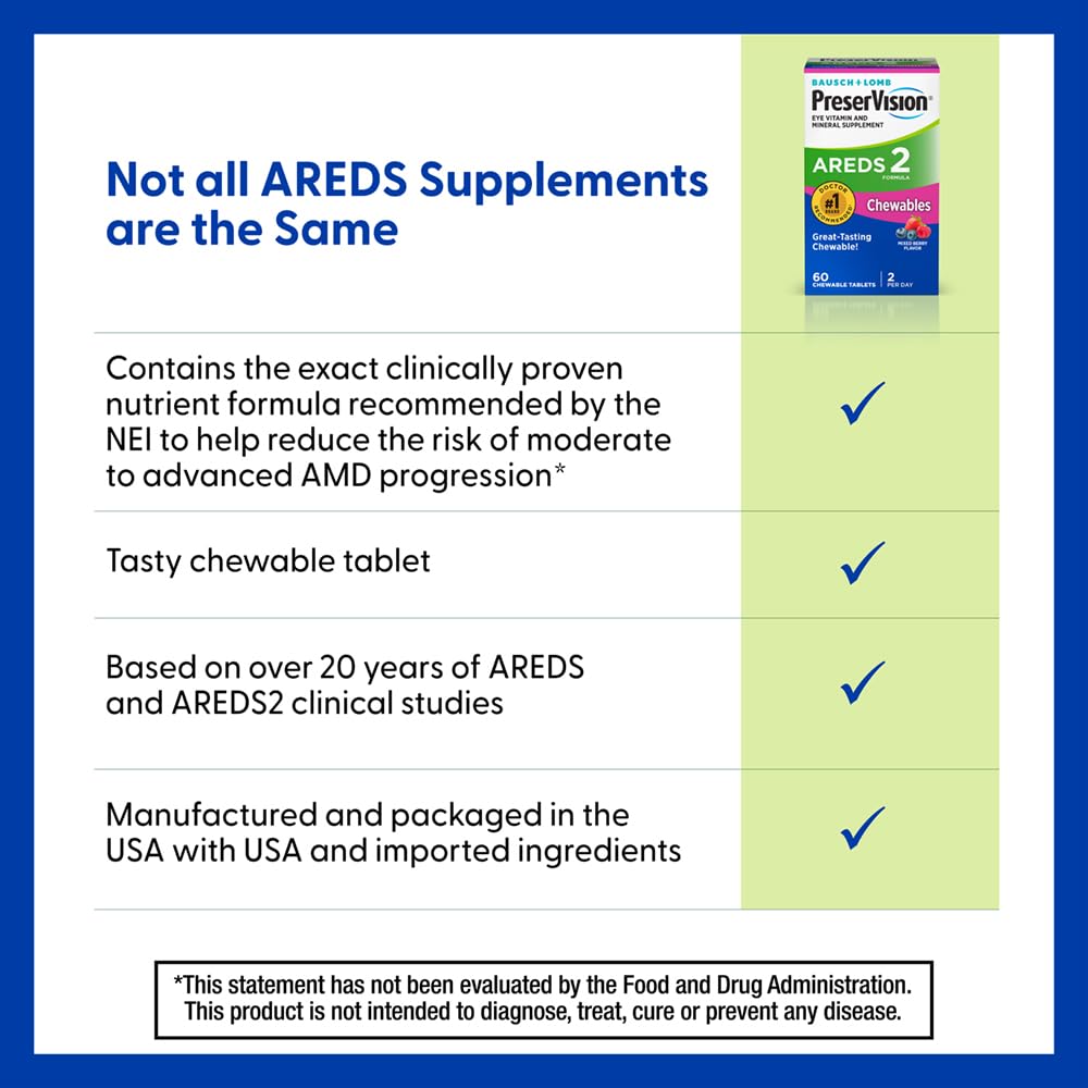PreserVision AREDS 2 Eye Vitamins, #1 Eye Doctor Recommended Brand, Chewable Lutein and Zeaxanthin Supplement with Vitamin C, Vitamin E,Zinc, and Copper, Mixed Berry, 70 Tablets PreserVision buy australia supplements