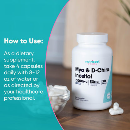 Nutricost Myo Inositol & D-Chiro Inositol for Women 2000mg, 120 Capsules, 2000mg Myo & 50mg D-Chiro Per Serving, 30 Servings Nutricost