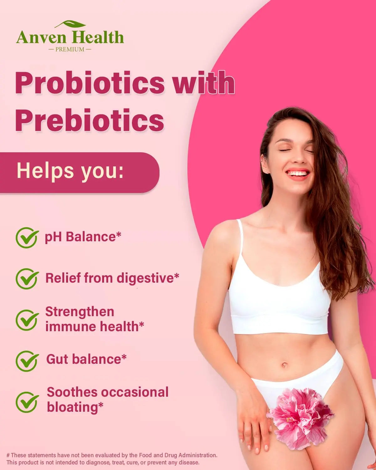 Anven Health Probiotics and Prebiotics for Women pH Balance & Digestion - 60 Billion Vaginal Probiotic with Cranberry & D-Mannose for Gut, Urinary, Immune Health, Anven Health