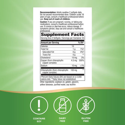 Nature’s Way Chlorofresh Chlorophyll Concentrate Softgels, Chlorophyllin Copper Complex, Internal Deodorant Supplement, Supports Healthy Skin and Detox Pathways Nature's Way