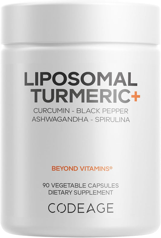 Codeage Organic Turmeric Supplement, Ashwagandha, Ginger, 90 Capsules | Organic fermented turmeric supplement with 95% curcumin, ashwagandha, boswellia, ginger and reishi, with liposomal delivery.