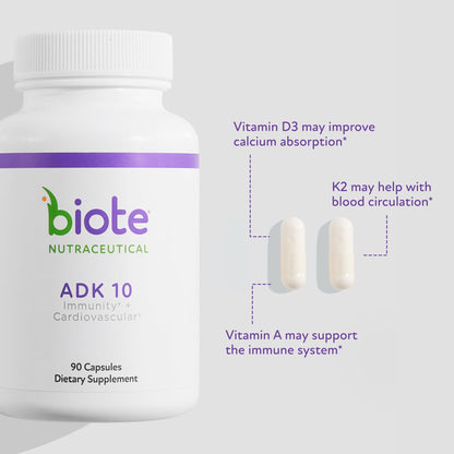 Biote Nutraceuticals - ADK 10 - Immunity + Cardiovascular (90 Capsules) Biote