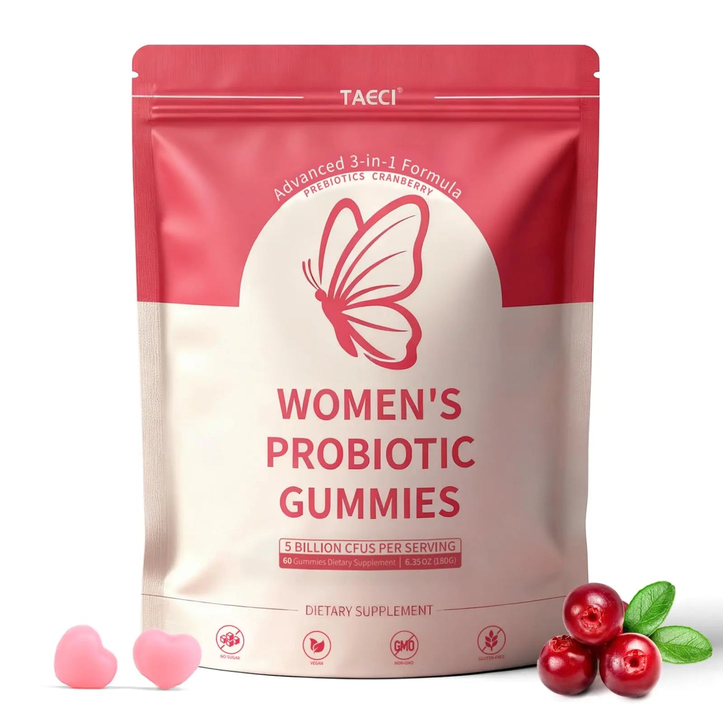 Taeci Vaginal Probiotic Gummies for Women – 5 Billion CFU with Prebiotic & Cranberry Extract – Supports pH Balance, Healthy Odor & Gut Health Taeci