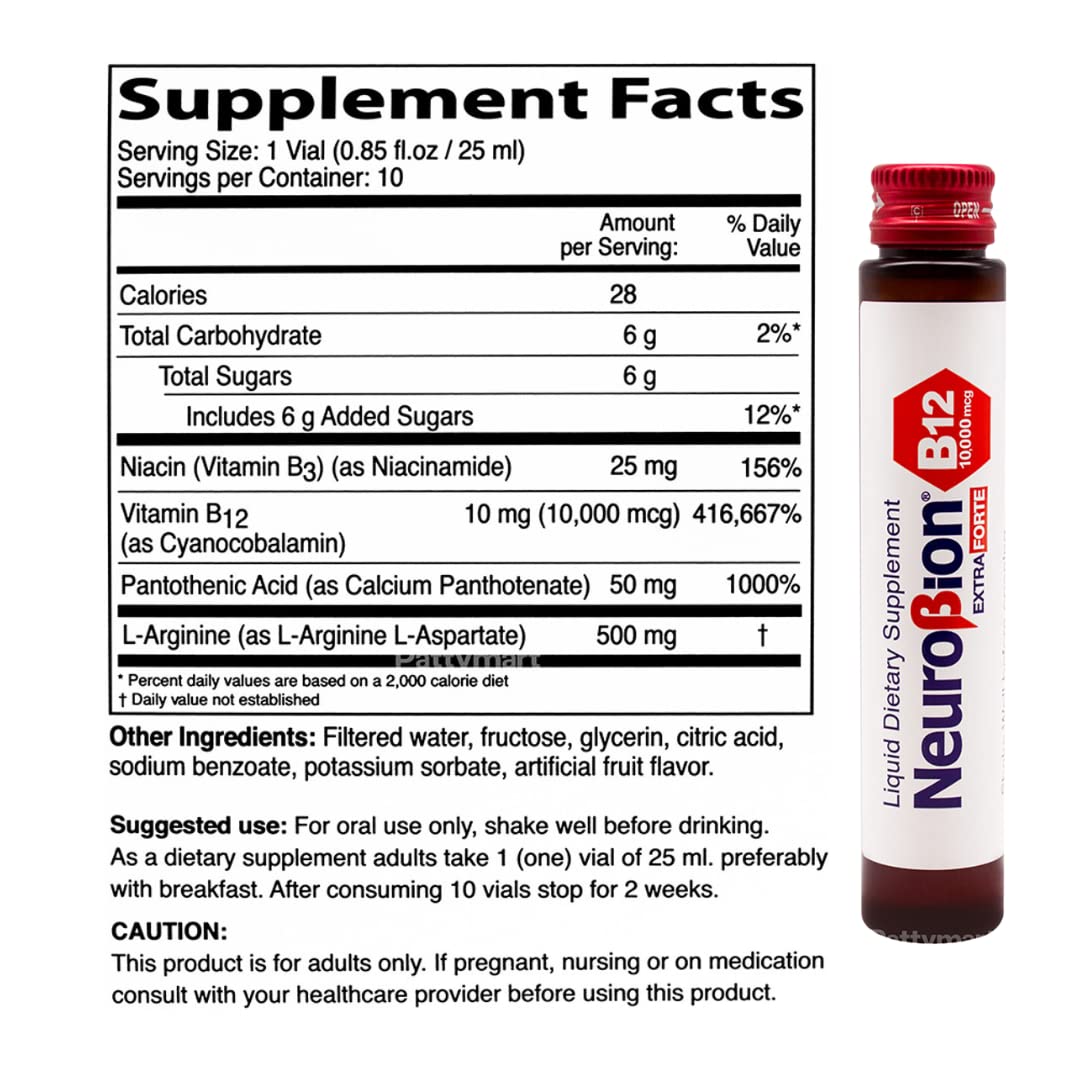 Neurobion Extra Forte B12 10,000 mcg Vials, Liquid - Extreme Powerful- 10 Vials per Box Neurobion