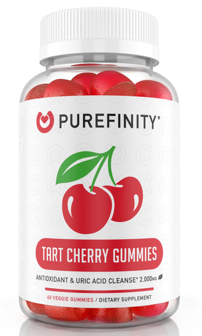 PUREFINITY Tart Cherry Gummies – Uric Acid Flush for Joint Relief & Recovery, Raw Juice Extract Antioxidant – Non-GMO, Gluten Free, Vegan, 60 Count PUREFINITY