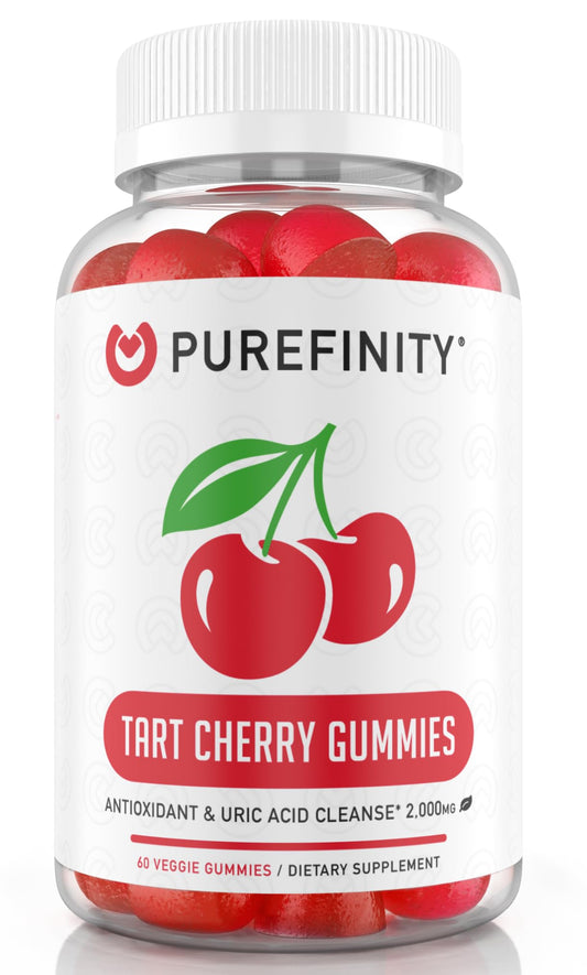 PUREFINITY Tart Cherry Gummies – Uric Acid Flush for Joint Relief & Recovery, Raw Juice Extract Antioxidant – Non-GMO, Gluten Free, Vegan, 60 Gummies
