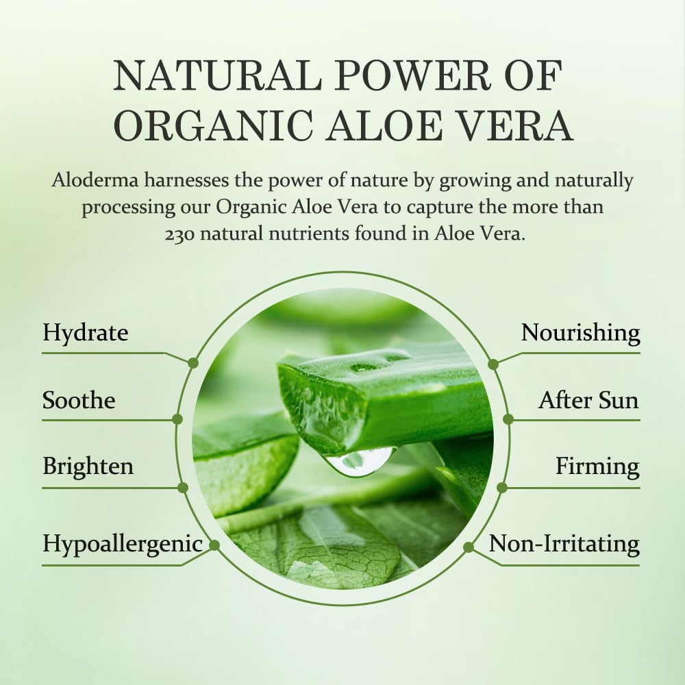 Aloderma Aloe Vera Gel Made within 12 Hours of Harvest with 96% Pure Organic Aloe Vera for Skin, Scalp, & Hair, Soothing Aloe Face Moisturizer, Multipurpose, Hydrating Aloe Gel, 7.05oz Aloderma