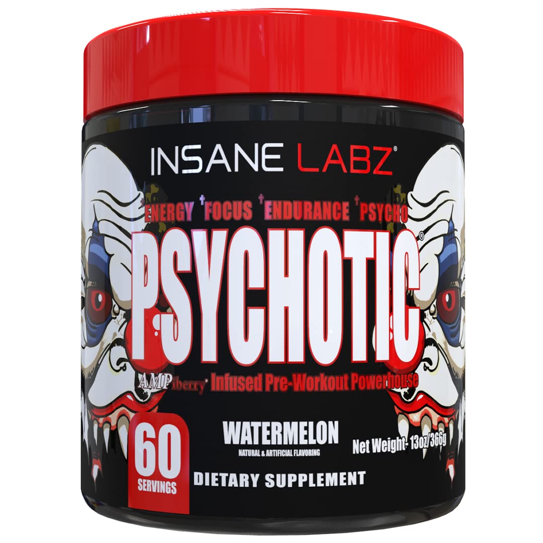 Insane Labz Psychotic, High Stimulant Pre Workout Powder, Extreme Lasting Energy, Focus and Endurance with Beta Alanine, Creatine Monohydrate DMAE, 35 Srvgs (Fruit Punch)